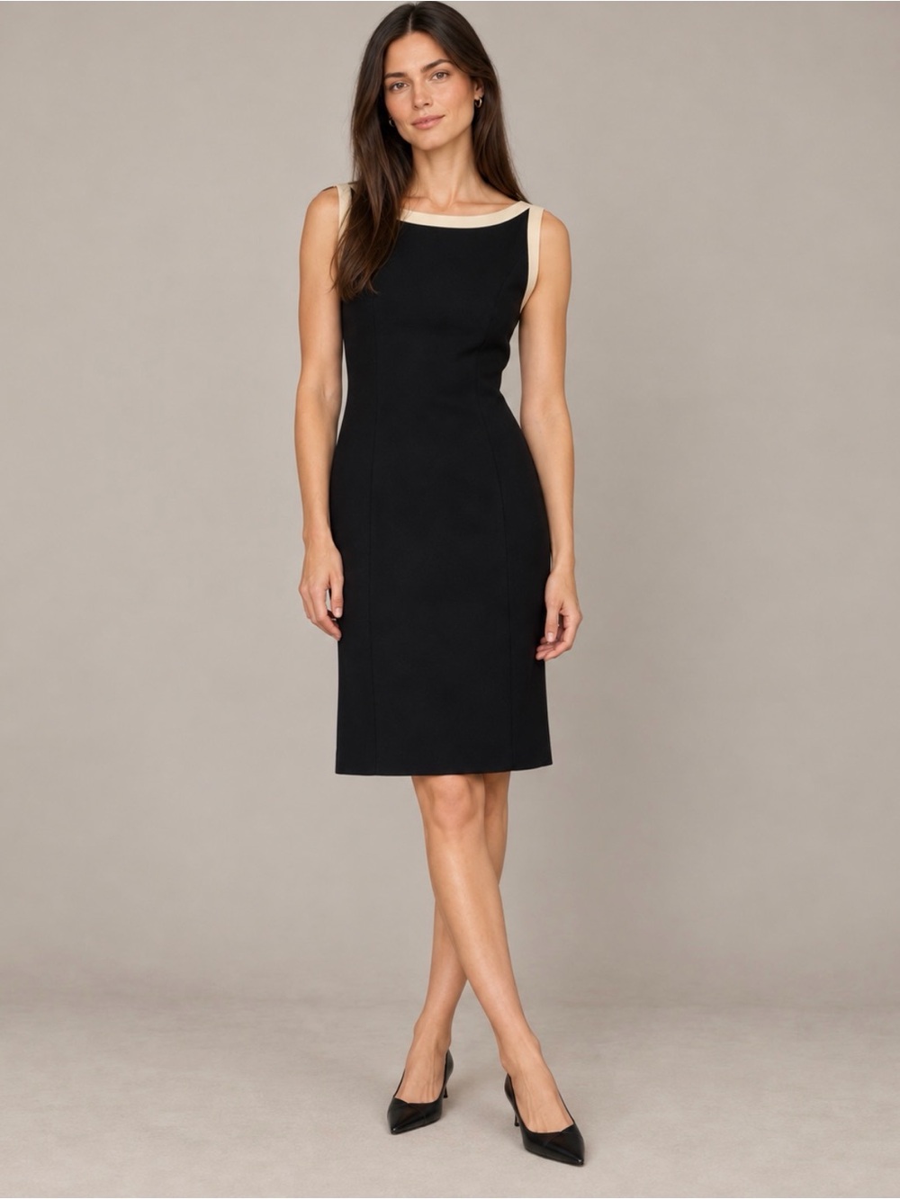 Mondi Black Virgin Wool Dress Cream Trim Size 38 S